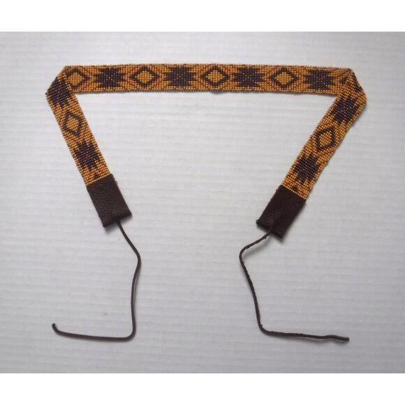 Beaded Hat Band Tan, Brown and Bronze w/ Leather main image 6